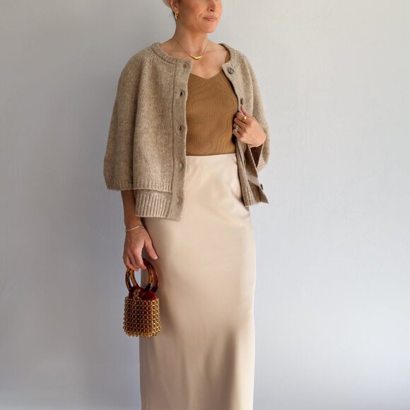 Women’s Champagne Satin Slip Skirt – Bias Cut Midi Skirt - Picture 13 of 13